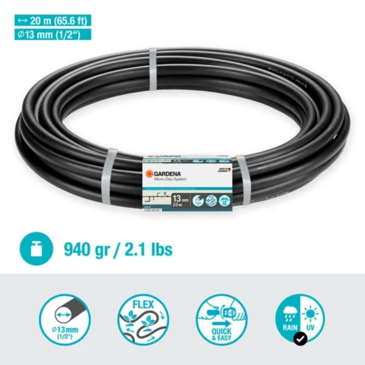 Tube de raccordement Flexible Gardena 13mm (1/2"), 20m