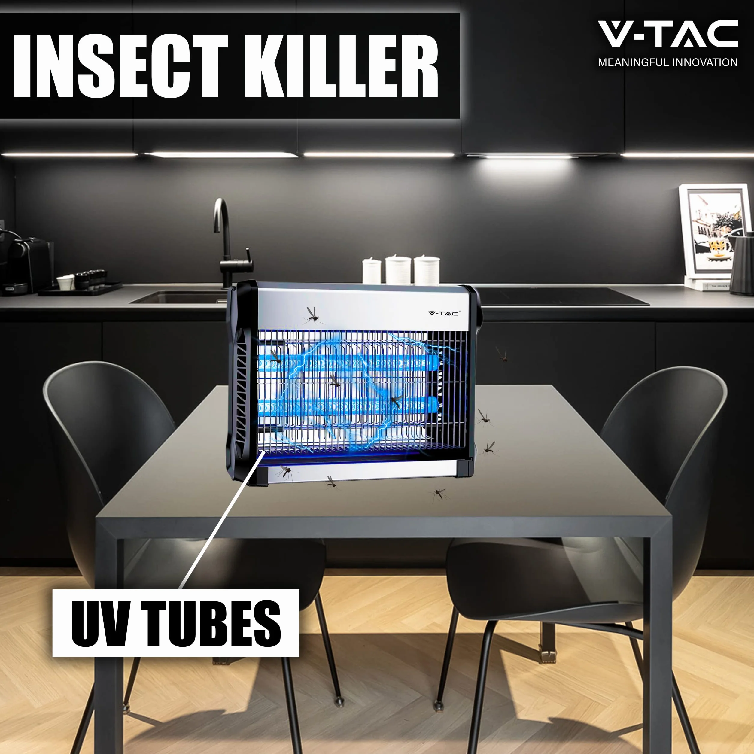 V-TAC Lampe Anti Moustique Électrique 20W avec 80m² de Surface Efficace - Design Slim - Moustiquaire avec Lumière Bleue UV pour Intérieur et Extérieur - Piège Contre Moustiques et Insectes