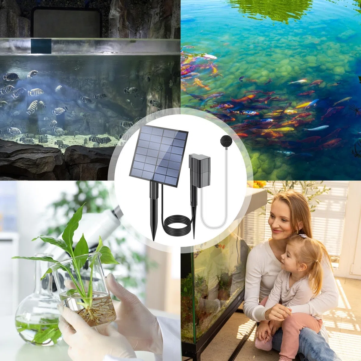 Aérateur de bassin professionnel à énergie solaire – Pompe à haute efficacité | Bulleur d'air réglable pour aquarium, kit de bulles , diffuseur d'oxygène, système de batterie de secours