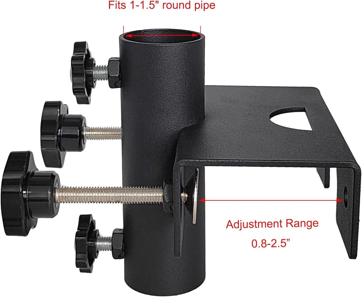 Support de parasol robuste pour balcon, clôture de jardin, terrasse, support de fixation, plage de serrage (20 mm-63 mm), diamètre du parasol (23 mm-38 mm) (noir)