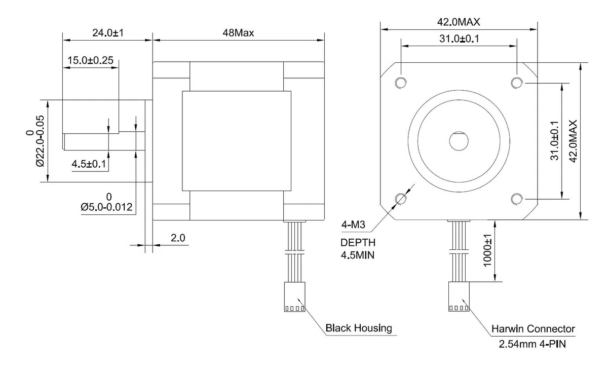 STEPPERONLINE Moteur pas a pas Nema 17 Bipolaire 59Ncm 2A 42x48mm 4 Fils with 1m Câble & Connecteur pour Imprimante 3D, Machine CNC