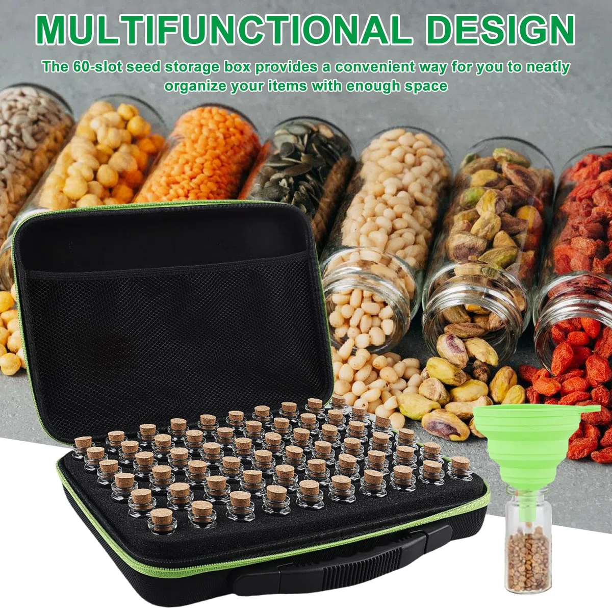 60 Grilles Boite À Graines, Boîte De Rangement De Graines, Boîte De Stockage De Graines Rangement Graine Potager Organisateur De Semences avec Entonnoir Autocollants Bouteilles pour Les Graines, DIY
