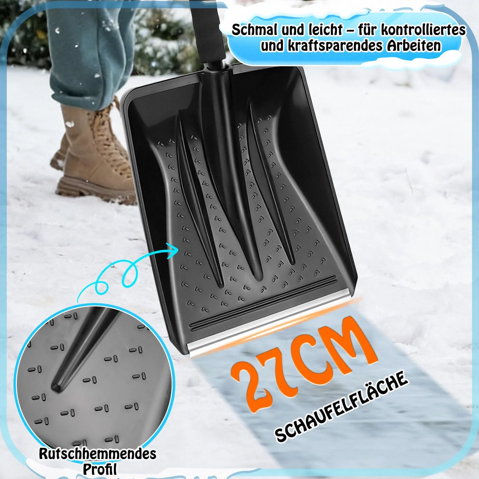 Pelle à neige en plastique avec manche en métal, pelle à neige avec 4 pièces, design amovible, légère pour voiture, trottoir et terrasse