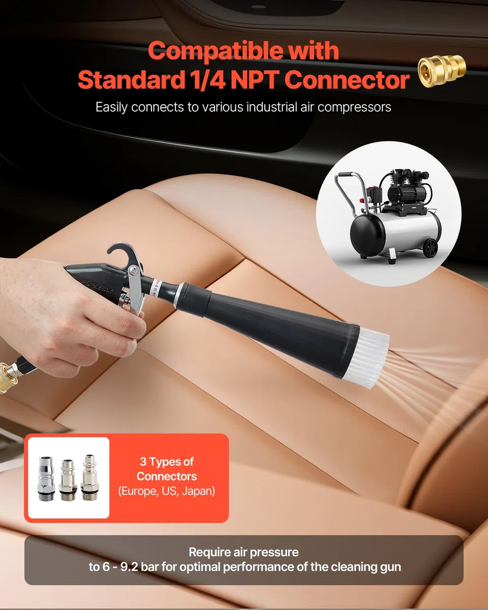 VEVOR Pistolet Nettoyage Voiture à Air Haute Pression 6-9,2 Bars avec 2 Buses, Tuyau Rotatif Aluminium, pour Élimination Saleté Poussière Surface, Fonctionne avec Compresseur d'air 1/4 NPT Non Inclus