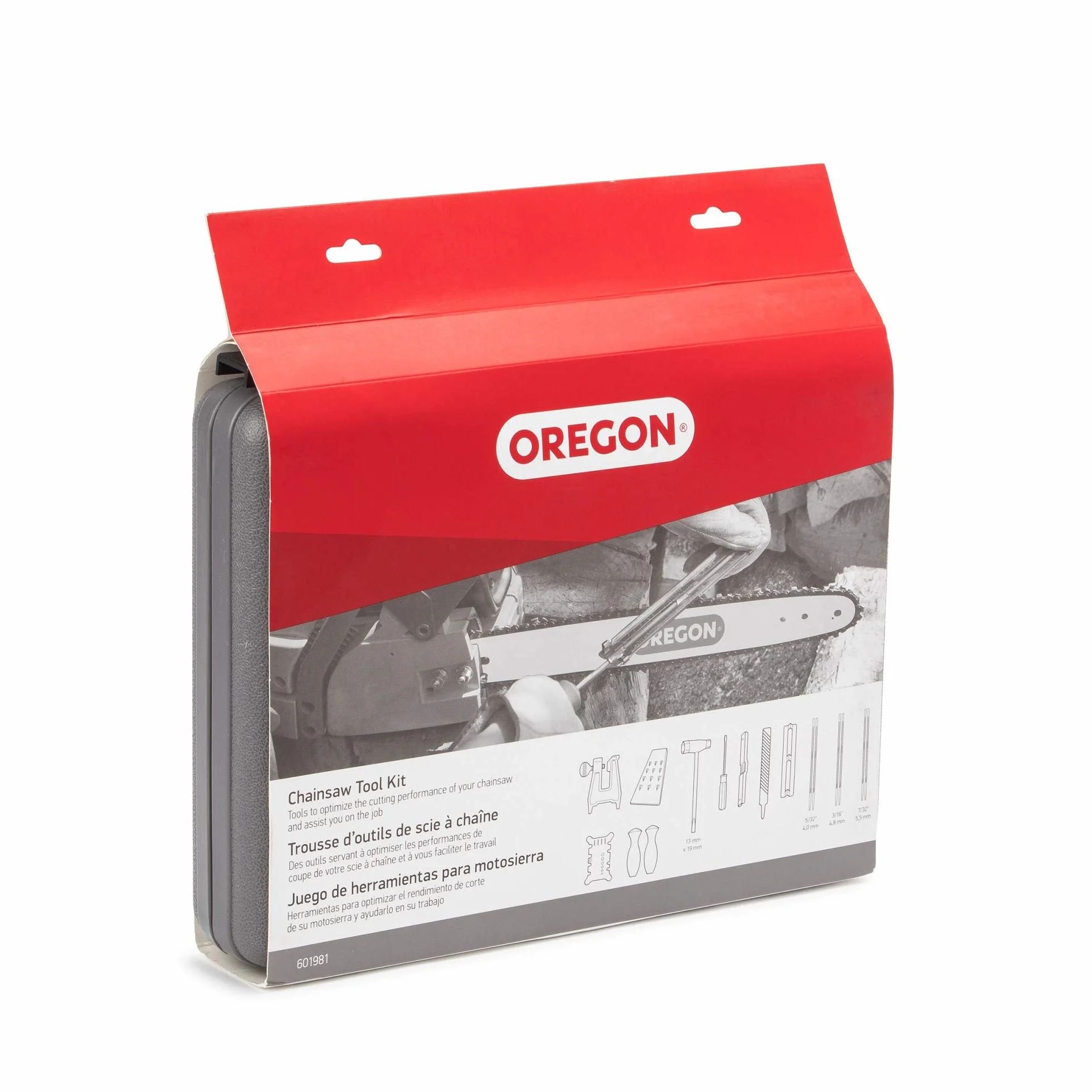 Oregon Kit d'entretien pour Chaîne de Tronconneuse, Kit d'Affûtage Chaine Tronçonneuse avec Boîte de Rangement, Contient Limes, Poignées, Profondimètre, Étau, Gauge, Cales et Accessoires (601981)