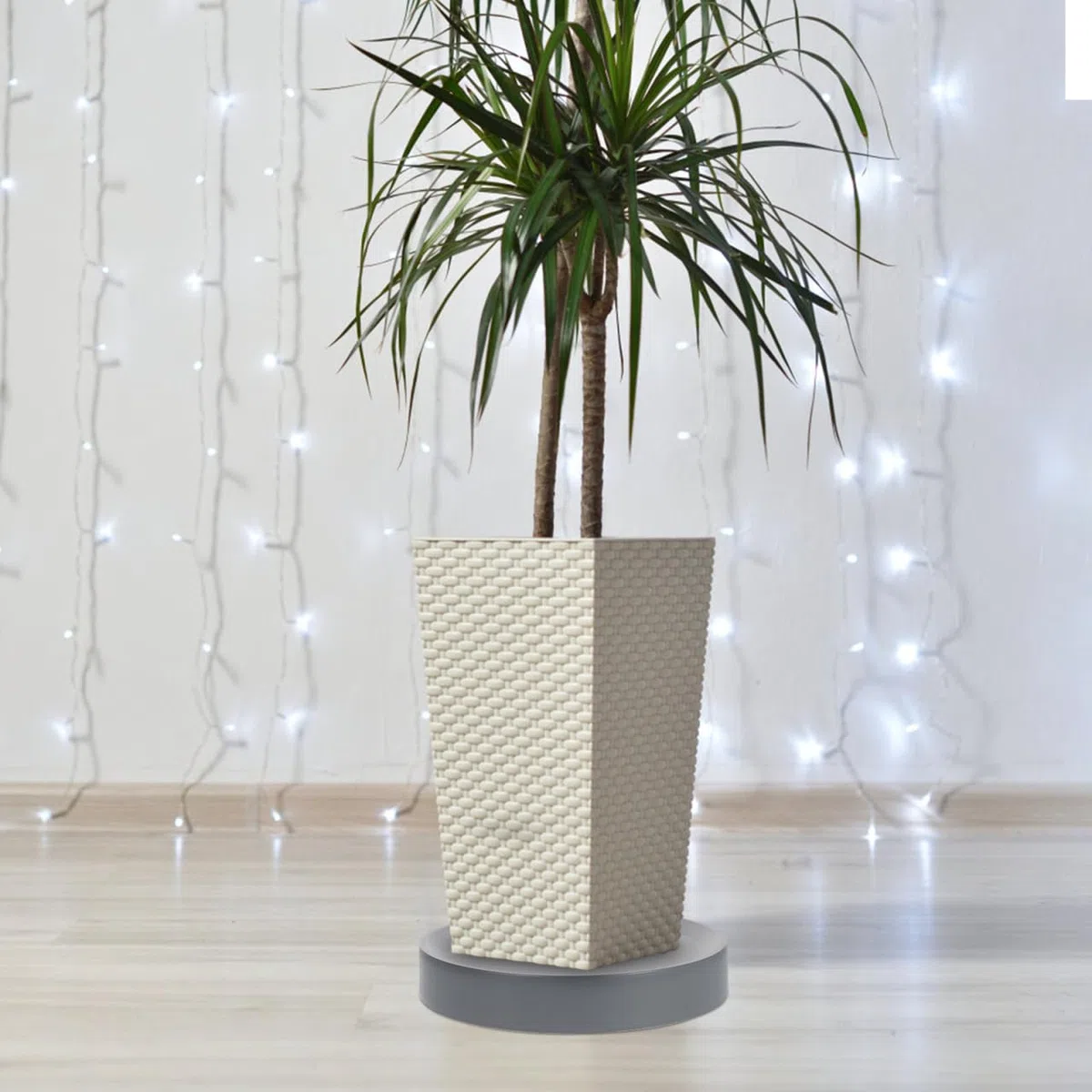 DOITOOL Support Pot De Fleur à roulettes Invisibles - Plateau Roulant avec Soucoupe IntéGréE - Socle Chariot Gris Noir pour ExtéRieur Et IntéRieur - Repose Plante Lourd Base Mobile
