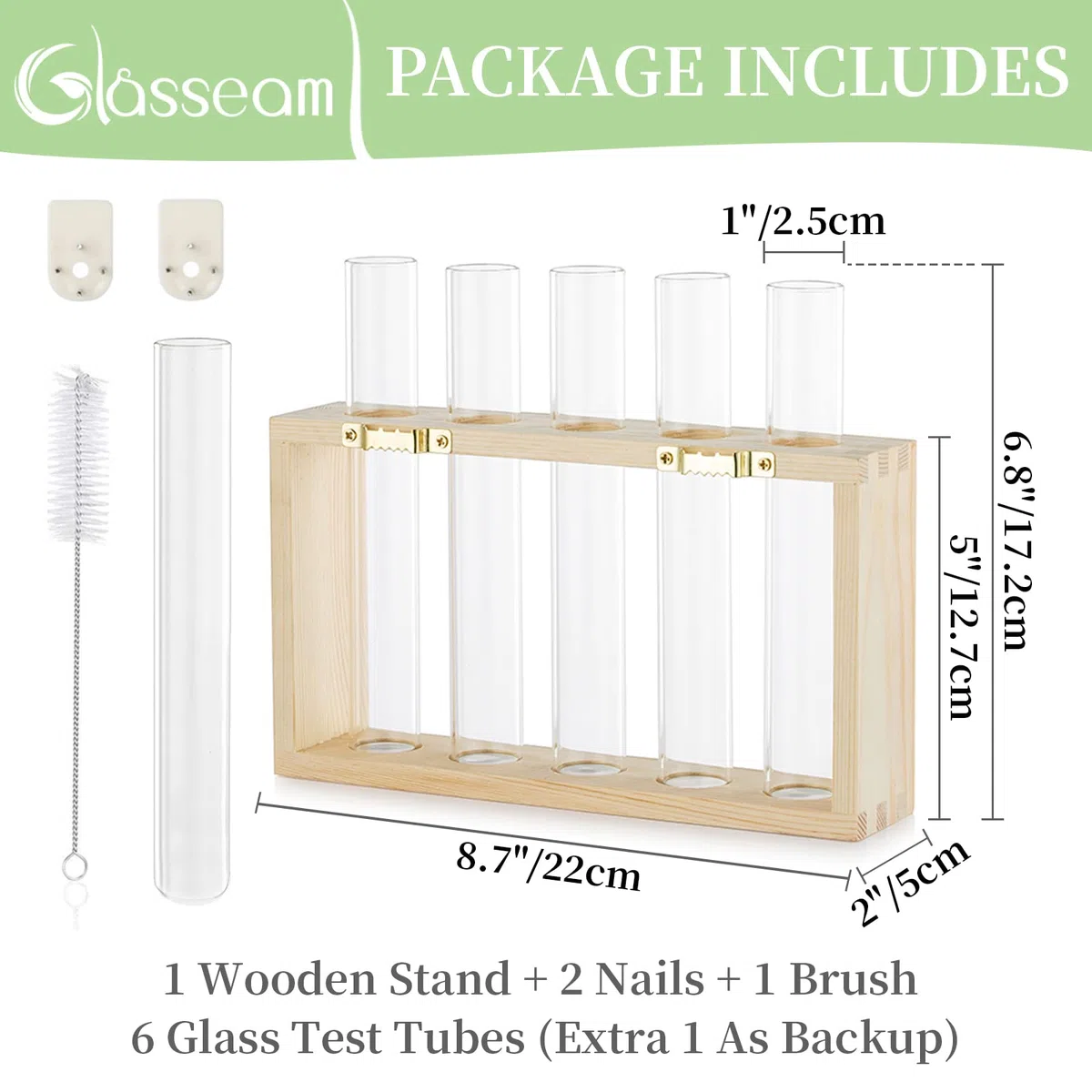 Tenture Murale en Verre Planteur Propagation Station Murale 5 Tube à Essai en Support en Bois pour Plantes Hydroponiques Boutures Bureau Décoration De La Maison