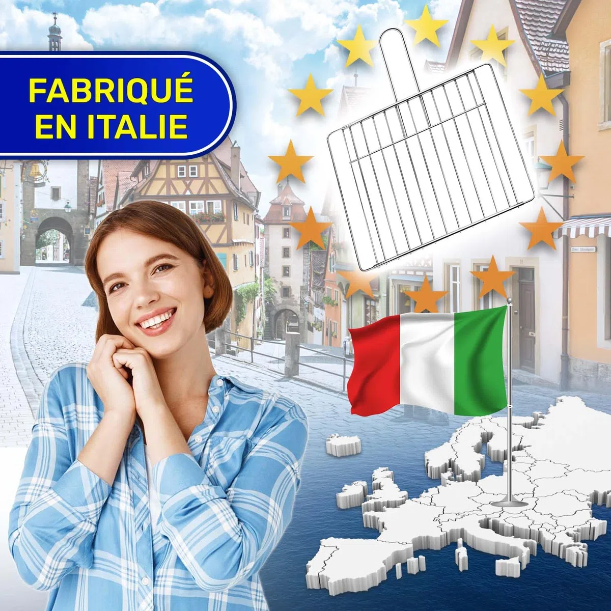 Grille de barbecue coulissante de 38 cm à 64 cm x 32 cm en acier inoxydable chromé et équipée de vis à tête fraisée et clé de montage – Fabriqué en Italie – Garantie 10 ans MONTERAL