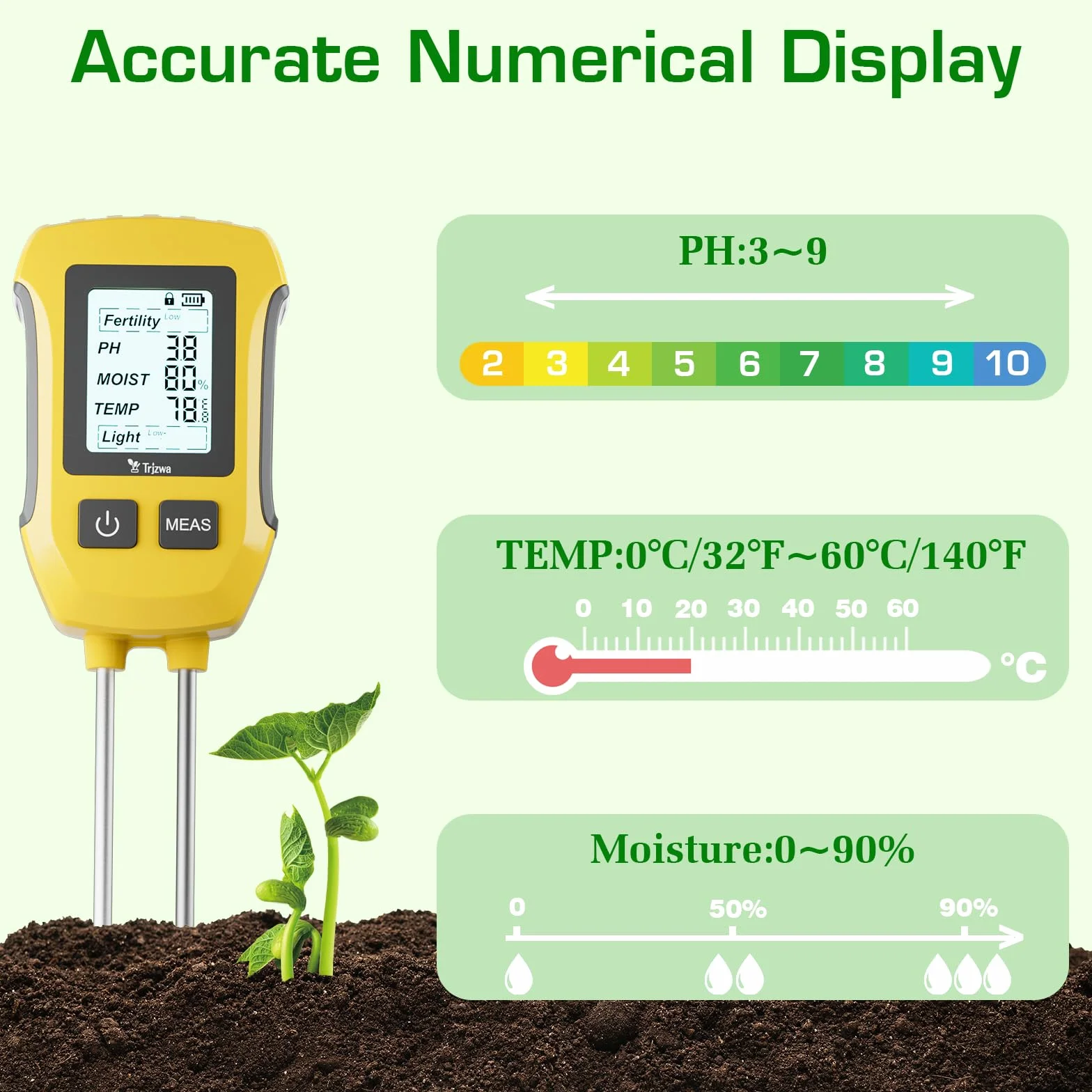 Testeur d'humidité pour Plantes 5 en 1,Humidimètre pour Fertilité/PH/Humidité du Sol/Température/Intensité de la Lumière du Soleil, Hygrometre pour Plantes avec Écran LCD Rétro-Éclairé
