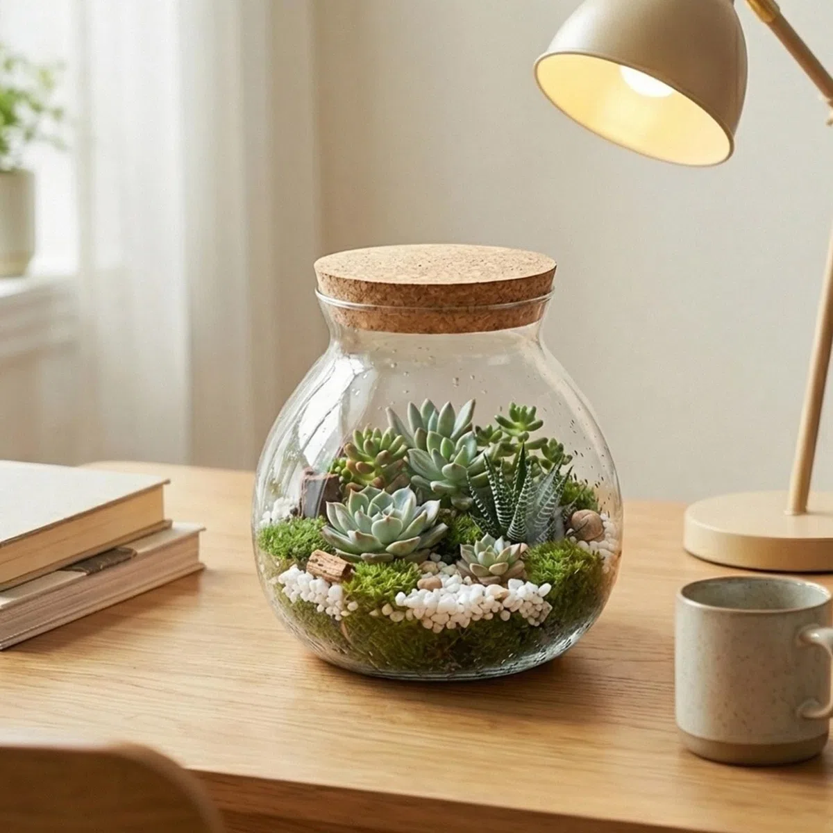 Pot de Terrarium, Terrarium de Plantes en Verre 1800 ML, récipient fermé avec Couvercle en liège pour Plantes succulentes, récipient Vase Bol à Poisson