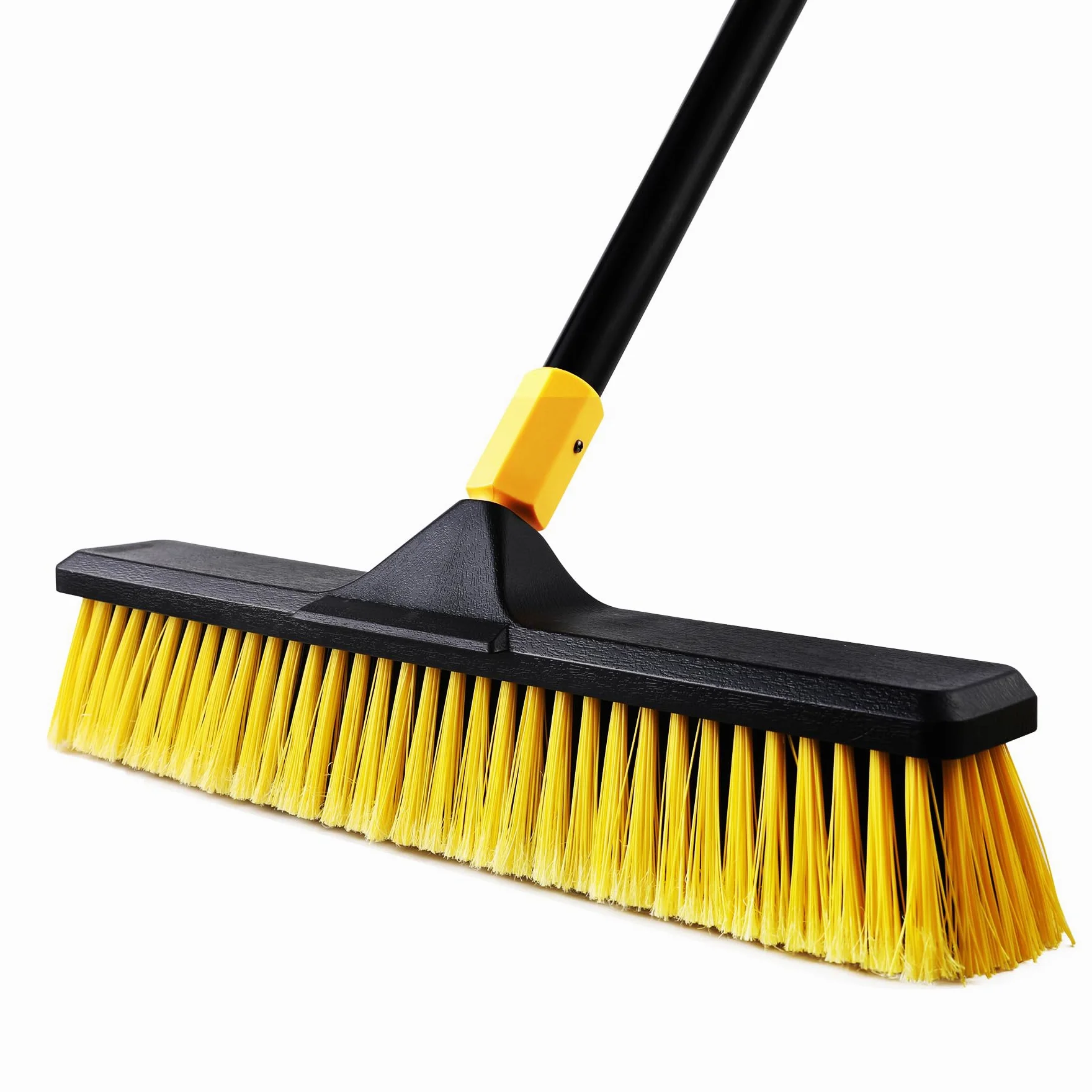 Yocada Balai télescopique à poils durs de 45,7 cm - Balai commercial pour extérieur, idéal pour nettoyer le patio, le garage, le pont, le béton, le bois, la pierre, le carrelage et le sol - Manche de