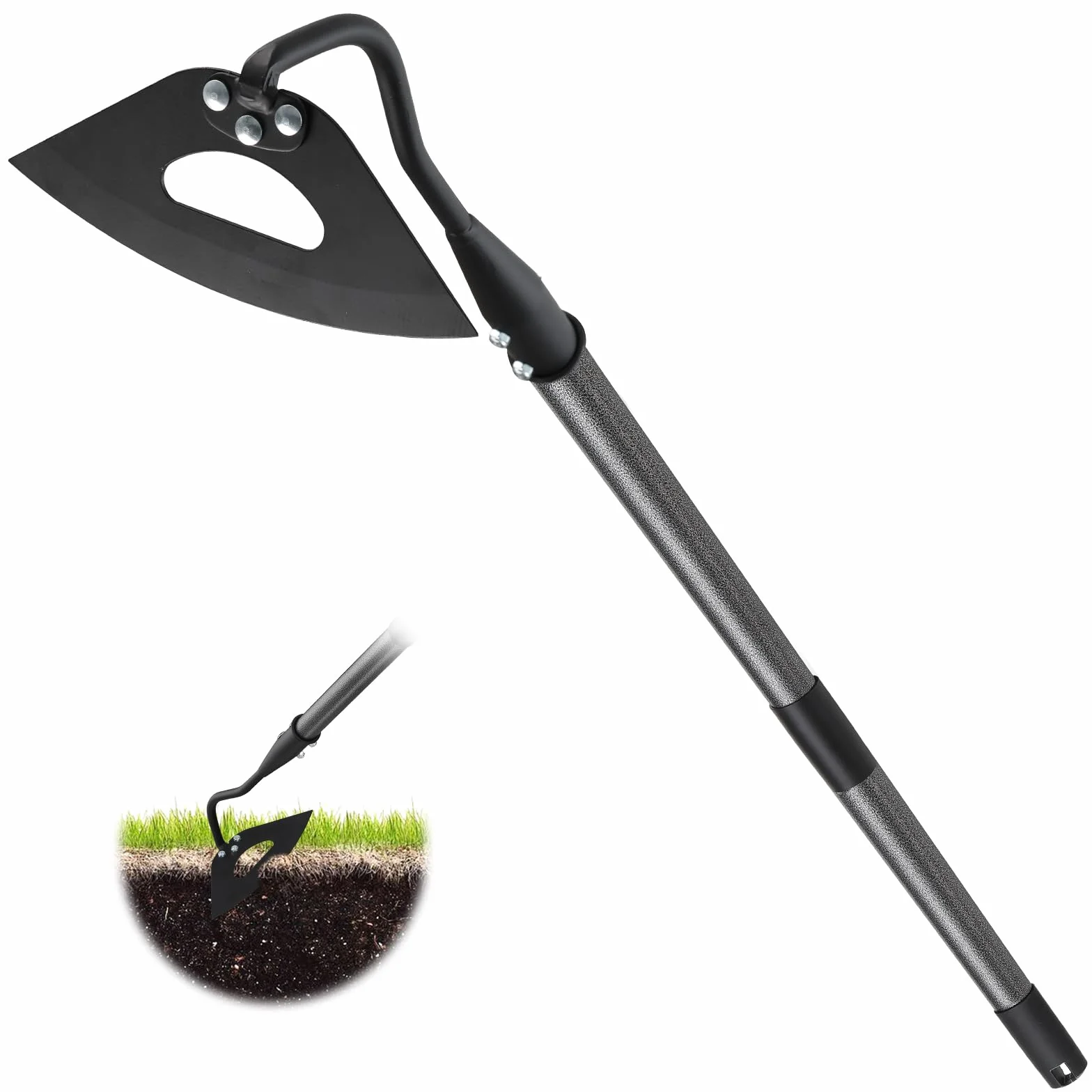Outillage de Jardin 150cm, Pelle Jardinage avec Râteau, Binette Creuse Faite à la Main - Désherbage Facile et ameublement du Sol,Cultivateur de Pelle Jardinage