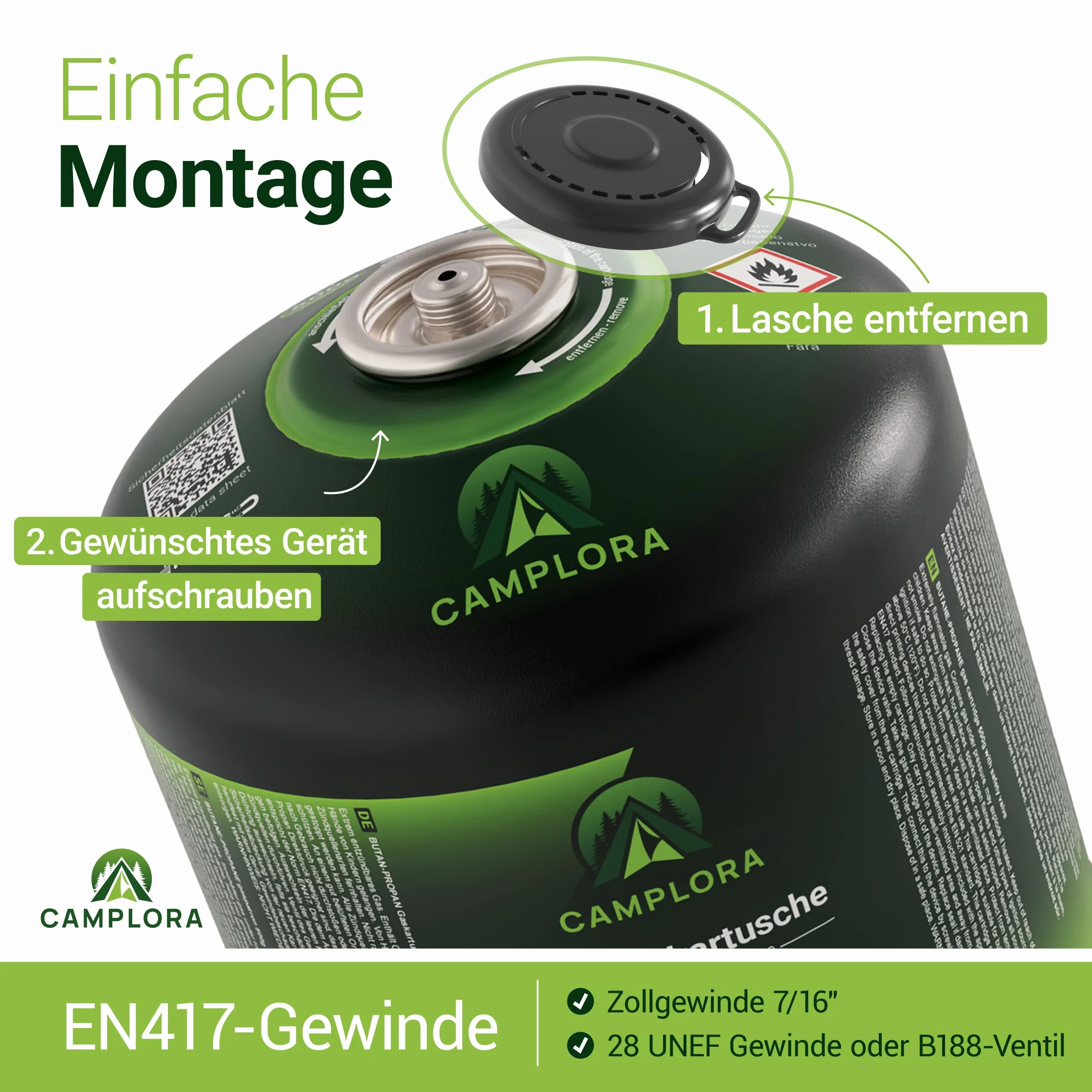 CAMPLORA Lot de 4 cartouches de gaz de 500 g avec valve à vis, propane et butane - Cartouche de gaz à visser avec filetage pour réchaud de camping et barbecue EN417 - Cartouches de gaz à visser