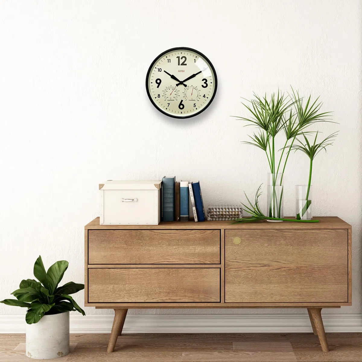 Cloudnola Horloge Murale en métal étanche pour intérieur et extérieur avec thermomètre et hygromètre, Vert, 30,5 cm, silencieuse, sans tic-tac