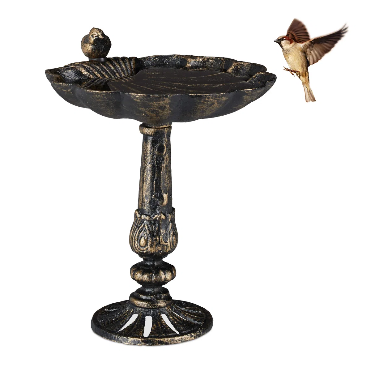 Relaxdays Abreuvoir Oiseaux, Fonte de Fer, décoration Jardins, Style Antique, mangeoire sur Pied, 40 cm de Haut, bronzé