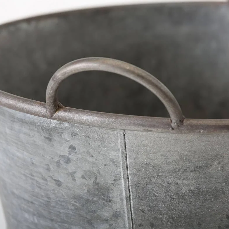 Bassine Métal Effet Zinc Bac à Plantes Jardinière Jackson à Poignée Ronde Mm 18,5x36,5x42cm