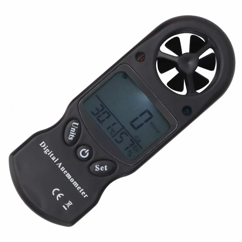 Anémomètre Portable 3-en-1, Électrique Anémomètre + Thermomètre + Hygromètre, Mini-Anémomètres Numérique Tl-300 Avec Écran Lcd, pour Les Sports de Plein Air Et Le Surf