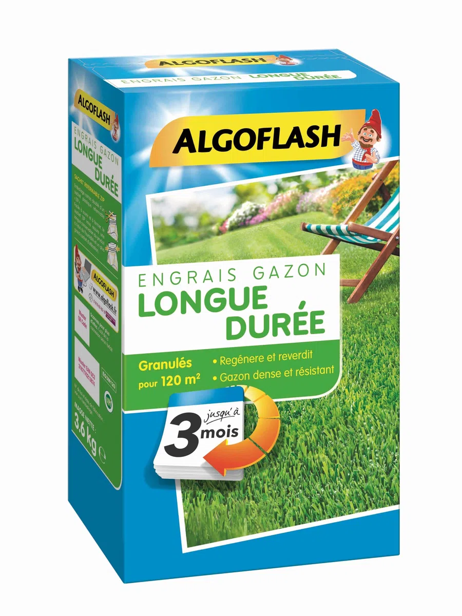 ALGOFLASH Engrais Gazon Longue Durée 3 Mois, 3 kg, EG3M120, Bleu