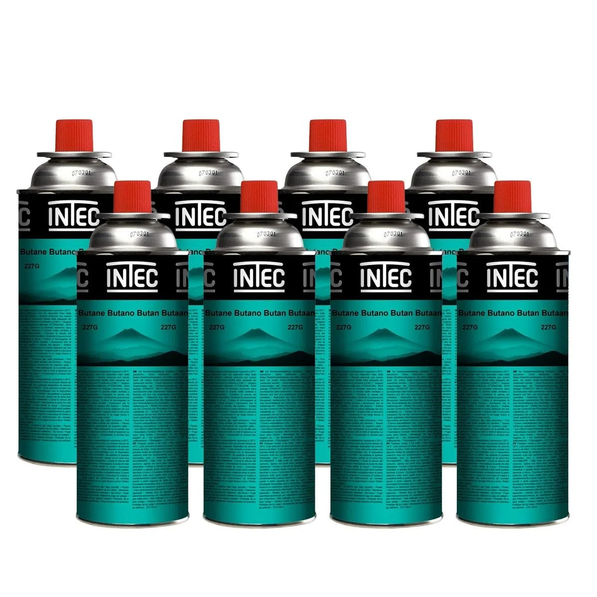 INTEC - Pack 8 Cartouches Gaz Butane 250g UN2037 | Bouteilles Sécurisées sans Fuite pour Réchaud de Camping Plancha Chalumeau Cuisine et Désherbeur Thermique Polyvalent