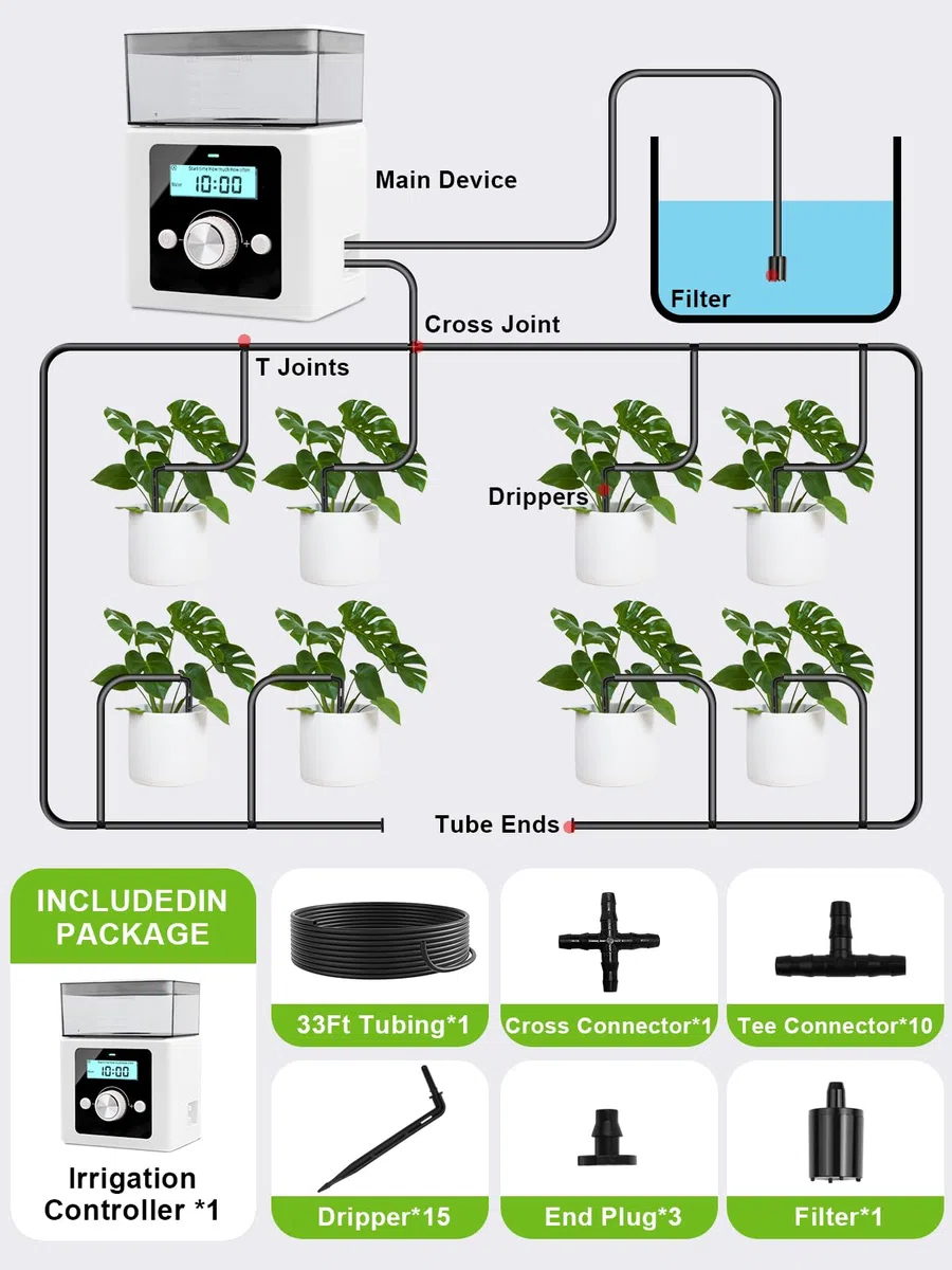 comeonai Système d'arrosage automatique , Kit arrosage automatique DIY pour l'eau et la solution nutritive pour les plantes d’intérieur Arrosage de vacances, Batterie & USB Power Operation