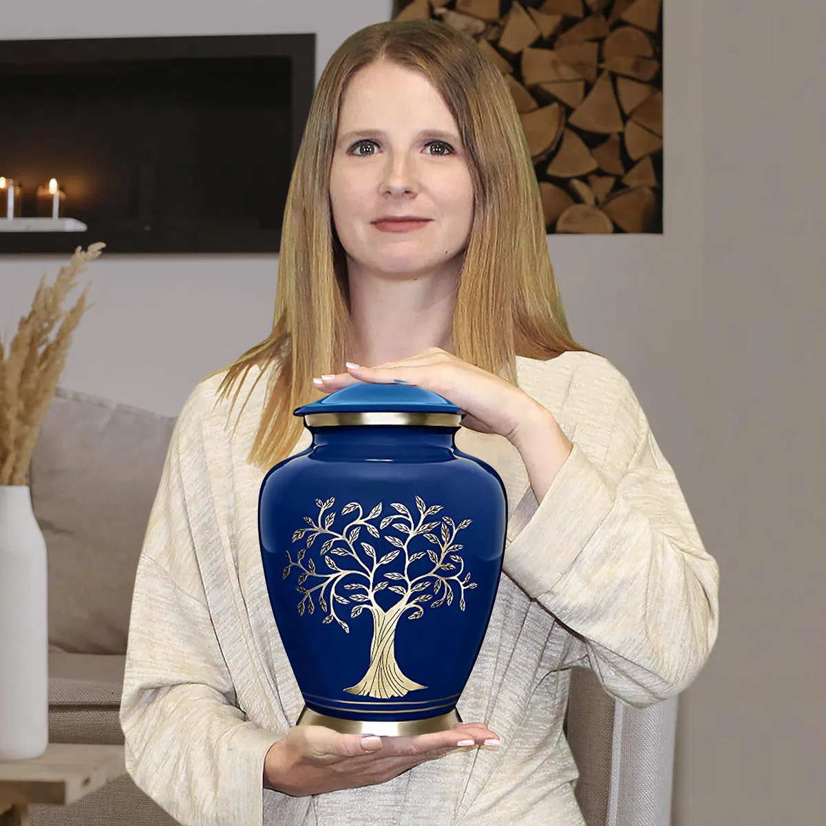 Trupoint Memorials Grande urne funéraire en Forme d'arbre de Vie pour Les Cendres humaines – Une urne Chaude et Simple Qui Fait Un Endroit de Repos pour Votre Bien-aimé – avec Sac en Velours