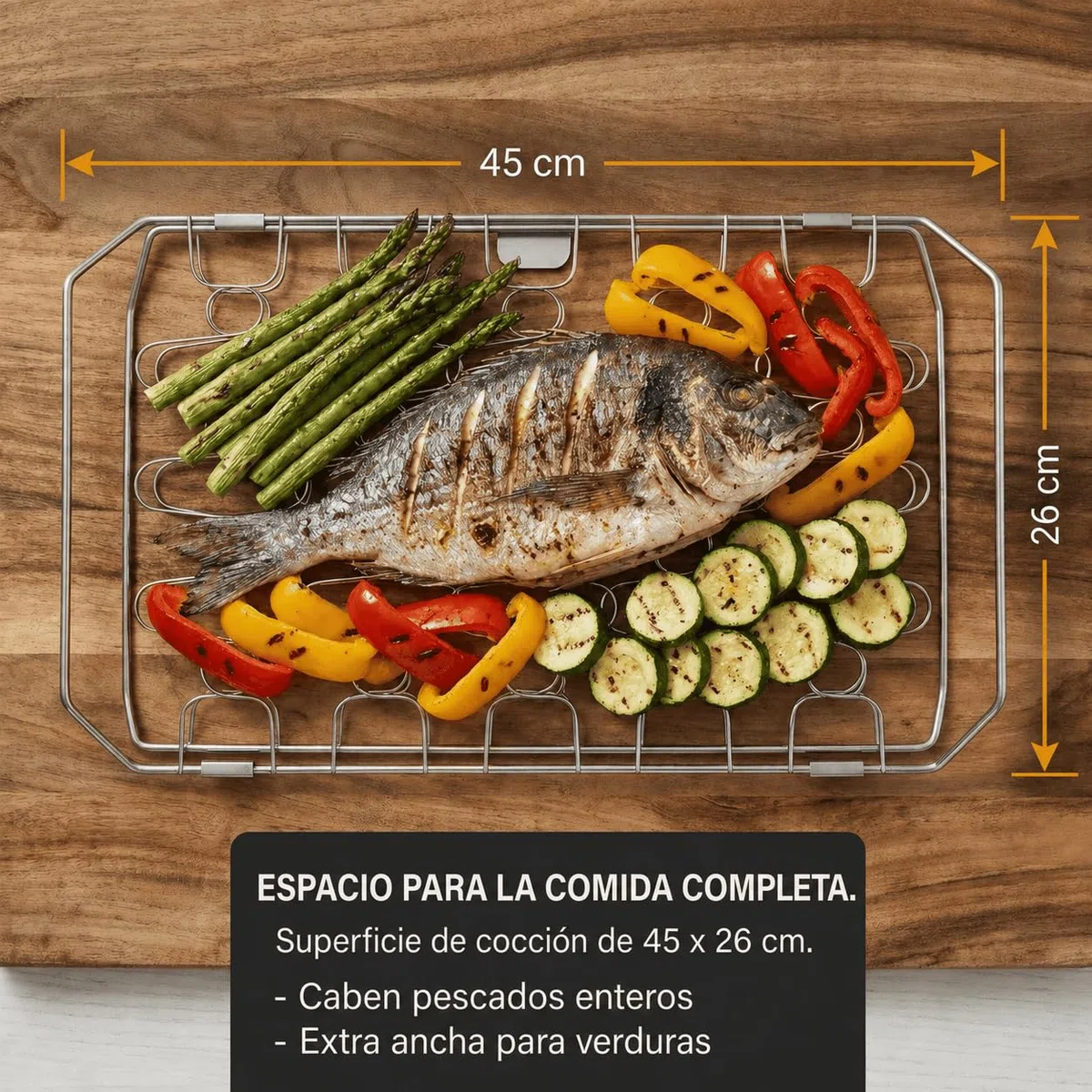 Diloy Home Panier Gril pour Poisson et Légumes, Grille Flexible en Acier Inoxydable, Double Grille pour Barbecue, Facile à Retourner, Compatible Lave-Vaisselle, 45 x 26 cm
