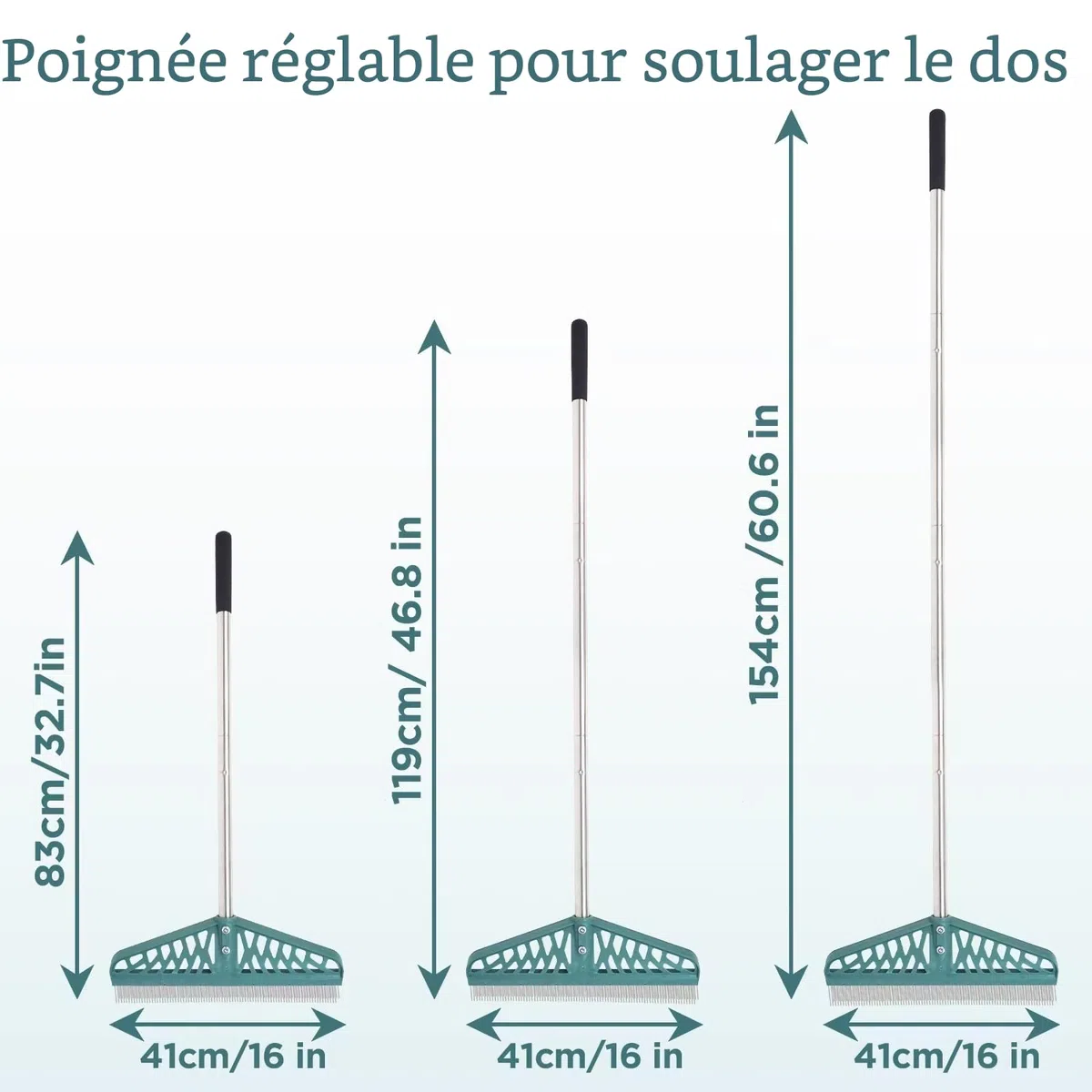 YEELOR Râteau à Gazon Artificiel avec poignée en Acier réglable de 81,3 à 155,3 cm, râteau à Gazon Artificiel Durable, Brosse à Gazon pour Nettoyer Les Poils d'animaux, Les Grandes Feuilles mortes et
