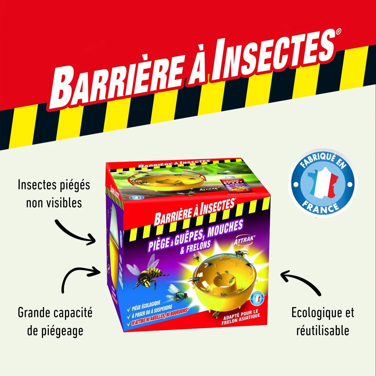 BARRIERE A INSECTES Piège à Guêpes, Mouches et Frelons, 1 Piège, BARPITRAP (Lot de 2)