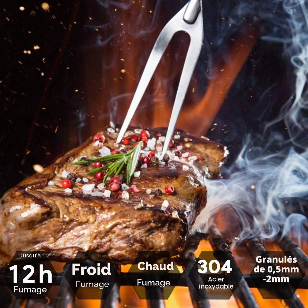 Générateur de fumée froide avec anse, générateur de fumée froide M en acier inoxydable jusqu'à 20 heures de fumée froide, pour barbecues, fumoirs