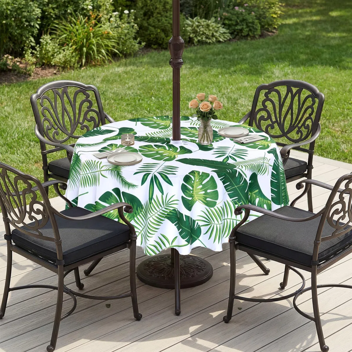 Eternal Beauty Nappe ronde anti-éclaboussures avec trou de parasol et fermeture éclair pour terrasse, jardin, fête et barbecue - 152,4 cm