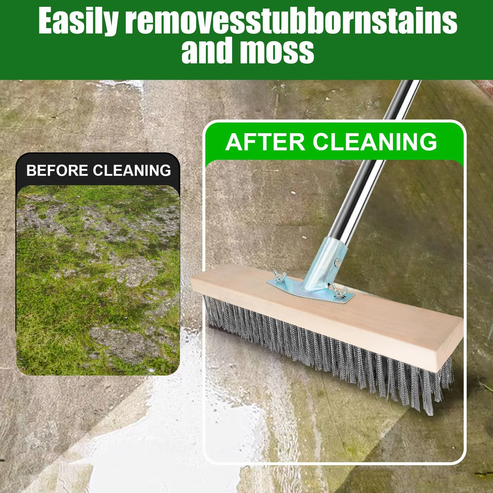 Balai Brosse Métallique Extérieur avec Manche Télescopique - Balai de Terrasse Puissant pour Enlever Saletés, Feuilles Mortes, Idéal Jardin, Allée, Toiture (Poils Durs)