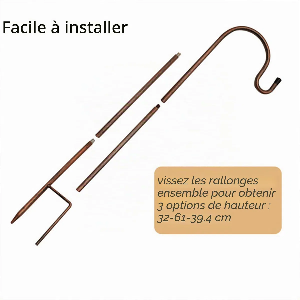 Lot de 2 crochets de jardin, support robuste pour mangeoires et décoration extérieure, mât réglable