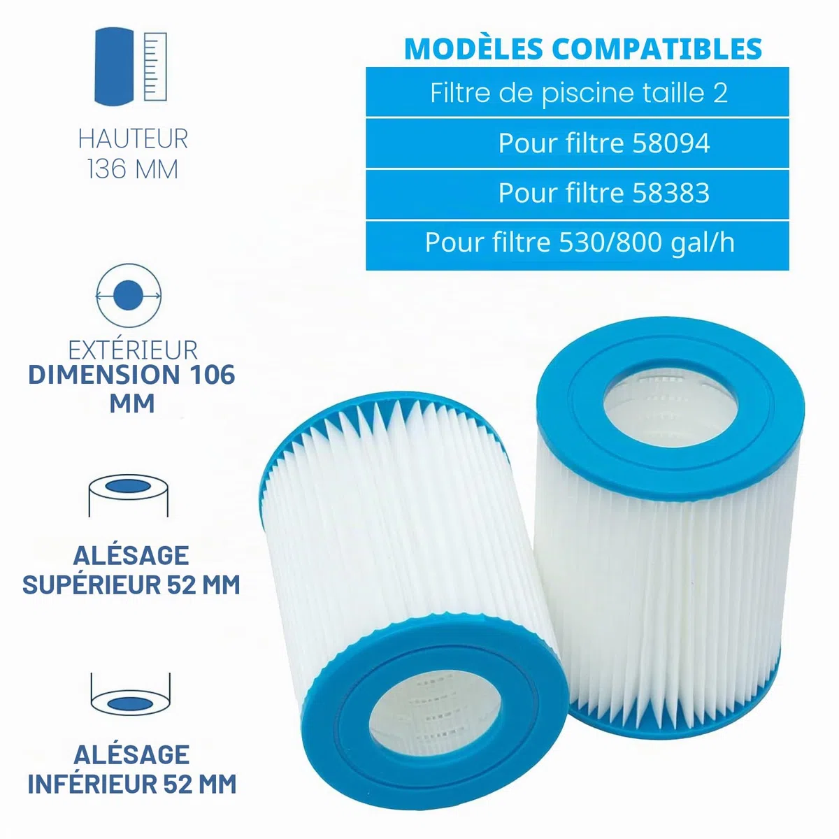 Lot de 4 filtres Taille 2 pour 58383 - pour Filtre de Piscine pour 58383