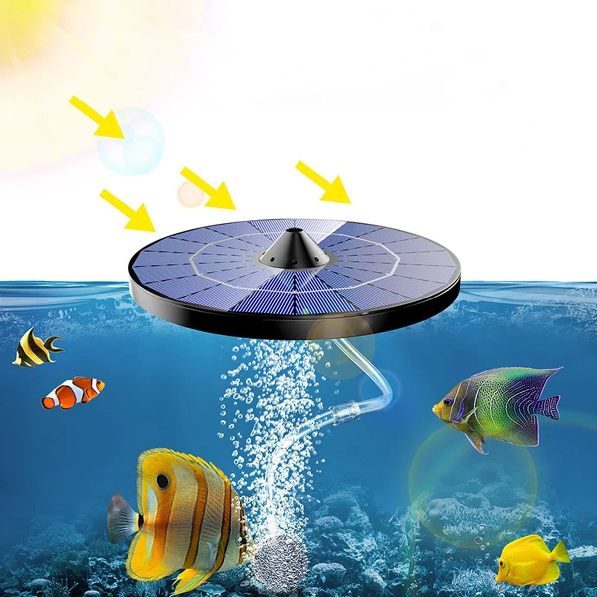 Aérateur de bassin | Pompe à air à faible bruit de 2,5 W avec pierre à bulles – Pompe à oxygène flottante à énergie solaire, pour aquariums extérieurs, jardin, jardin, bain d'oiseaux