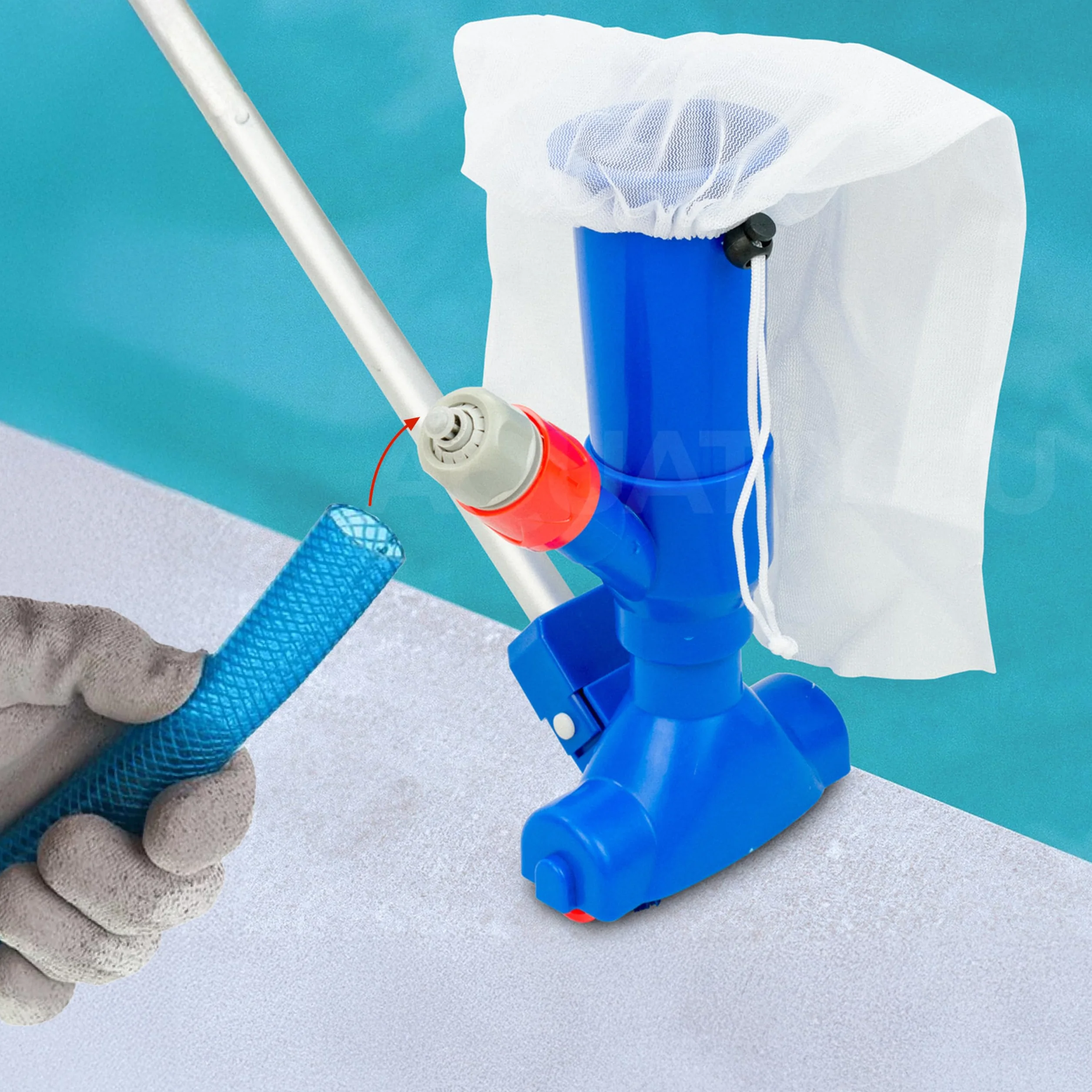 Aspirateur de piscine avec tige télescopique - Nettoyage manuel pour spa et jacuzzi - Sac filtrant réutilisable - Aspirateur jet d'eau pour fond de piscine dans le jardin