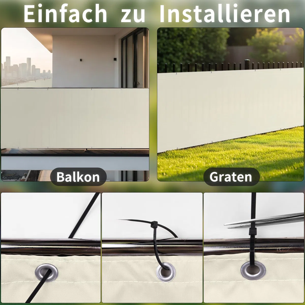 Shade&Beyond Brise Vue Balcon 100x500cm Imperméable, Protection UV, Résistant au Vent, avec Trous et Serre-Câbles pour Terrasse Extérieure,Blanc cassé