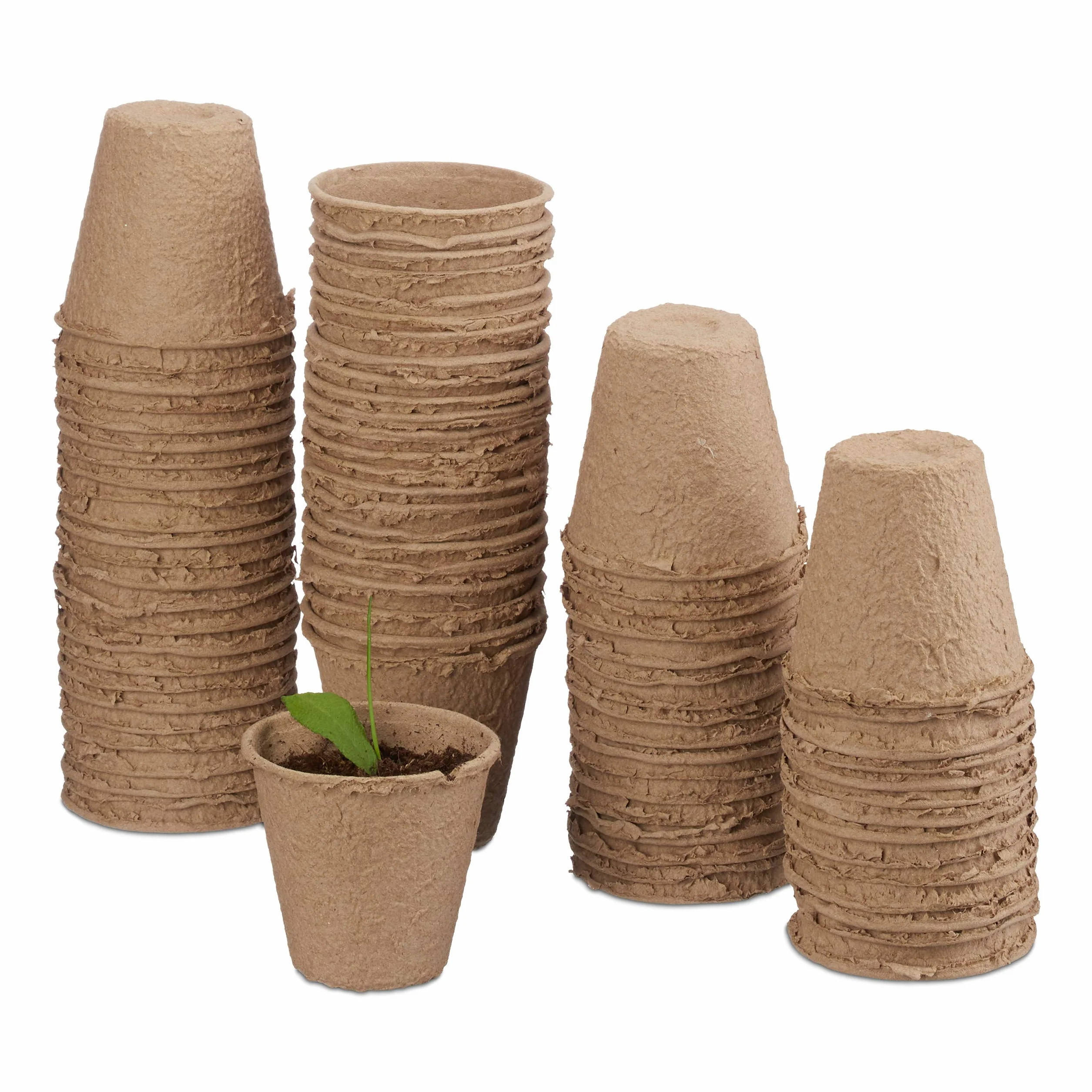 Relaxdays Pot Jardinage en Set, biodégradable, pour Plantes, Rond, 240 pièces, Cellulose, diamètre : 6 cm, Beige