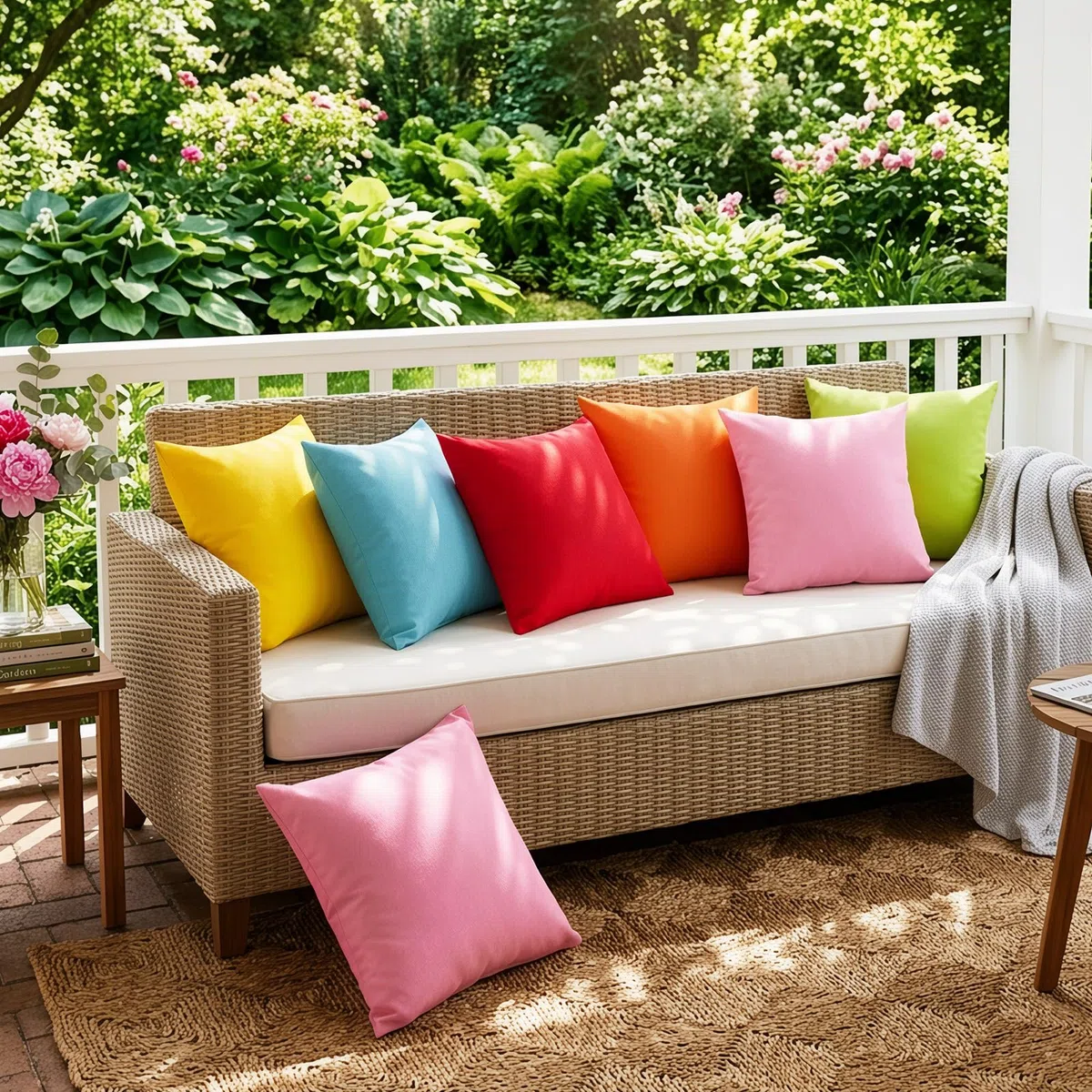 Lewondr Housse de Coussin Imperméable pour l'Extérieur, 2 PCS 45x45cm Taie d'oreiller Anti-UV en PU Solide, Housse de Coussin de Jardin pour Patio Canapé Balcon Canapé, Rose
