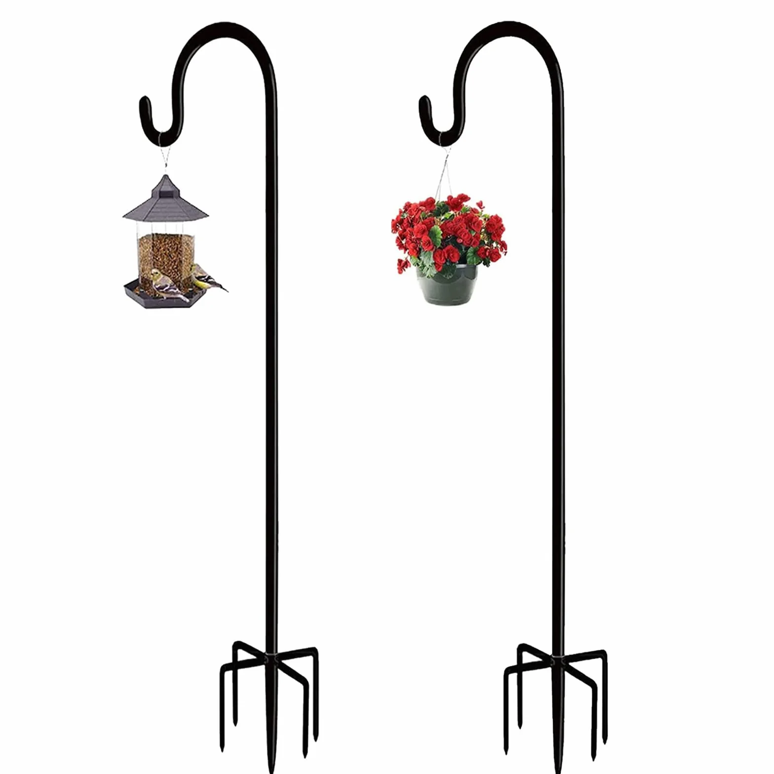 Crochet de Berger, 2 Crochets en Métal pour Mangeoire Oiseaux Exterieur, 96cm Crochets de Jardin Résistants à la Rouille avec 5 Griffes pour Lampes Solaires, Paniers de Plantes, Boules de Fleurs