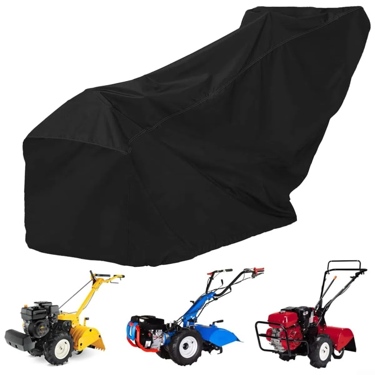 Bâche de protection pour motobineuse, tissu Oxford 210D, imperméable, résistante aux UV, à la poussière, avec cordon de serrage et sac de rangement, noir, 116 x 55 x 104 cm