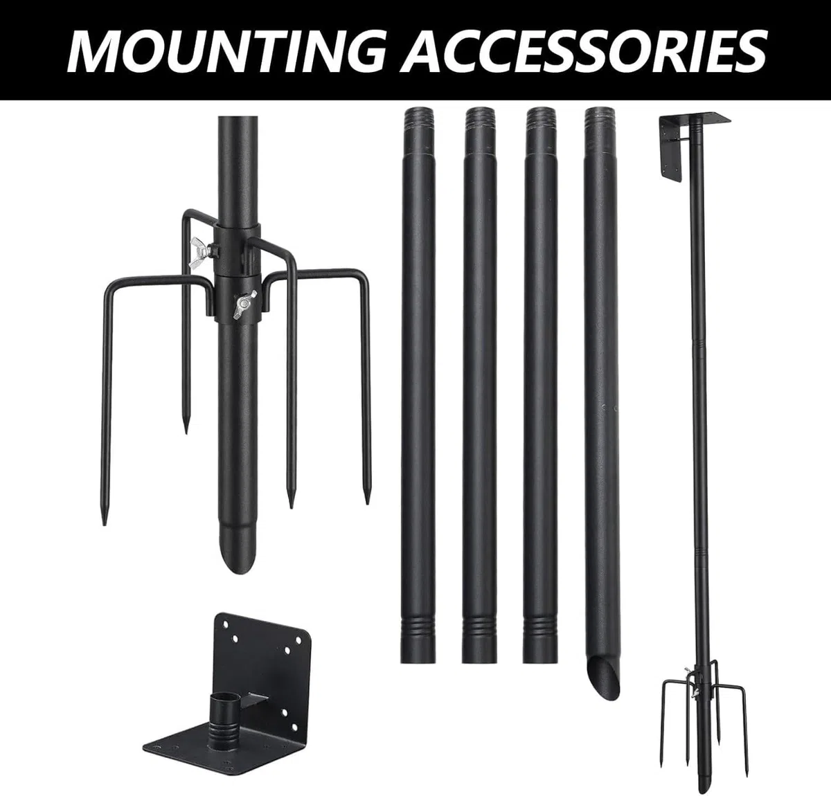 Kit de support de perche pour mangeoire à oiseaux, réglable, 193 cm, support universel avec 5 dents, pour jardin, extérieur, cour, noir