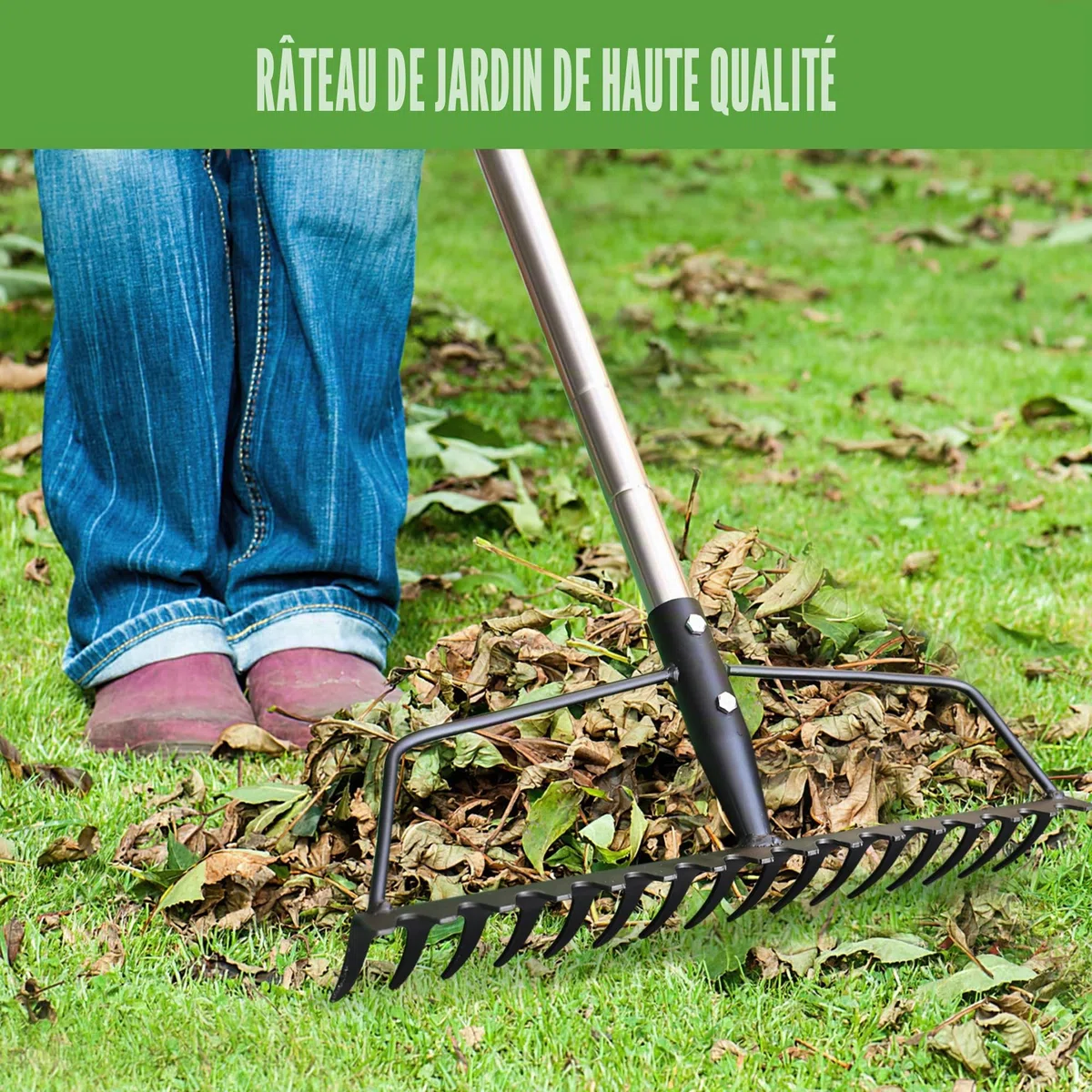YEELOR Râteau de Jardin, en Acier au Carbone Robuste et Robuste, râteau en Arc avec poignée réglable en Acier Inoxydable, râteau à Main Longue pour ameublir Le nivellement du Sol et ramasser Les