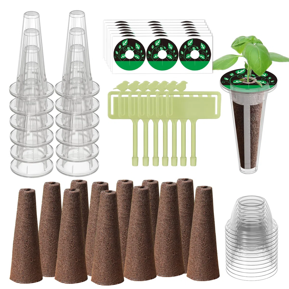 Kit de 84 capsules hydroponiques avec 12 paniers de culture, 12 éponges de culture, 12 dômes de culture, 12 étiquettes de plantes et 36 étiquettes autocollantes pour la plupart des systèmes de