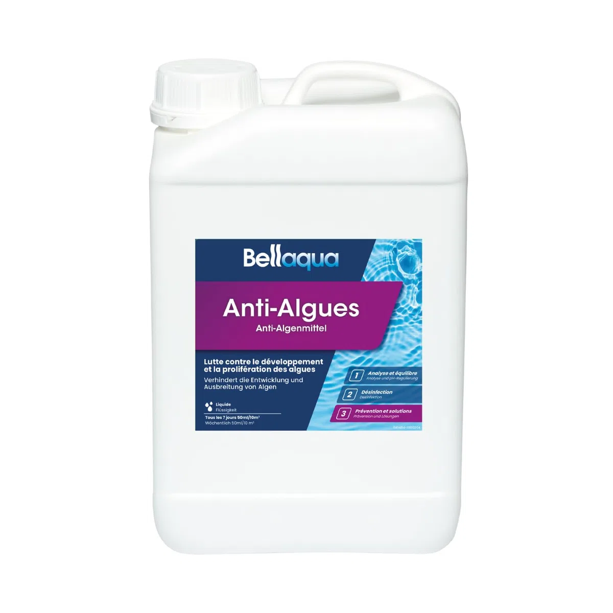 Bellaqua Anti-Algues Piscine 3L – Algicide Liquide sans Mousse – Prévention et Traitement des Algues – Compatible Tout Type de Piscine
