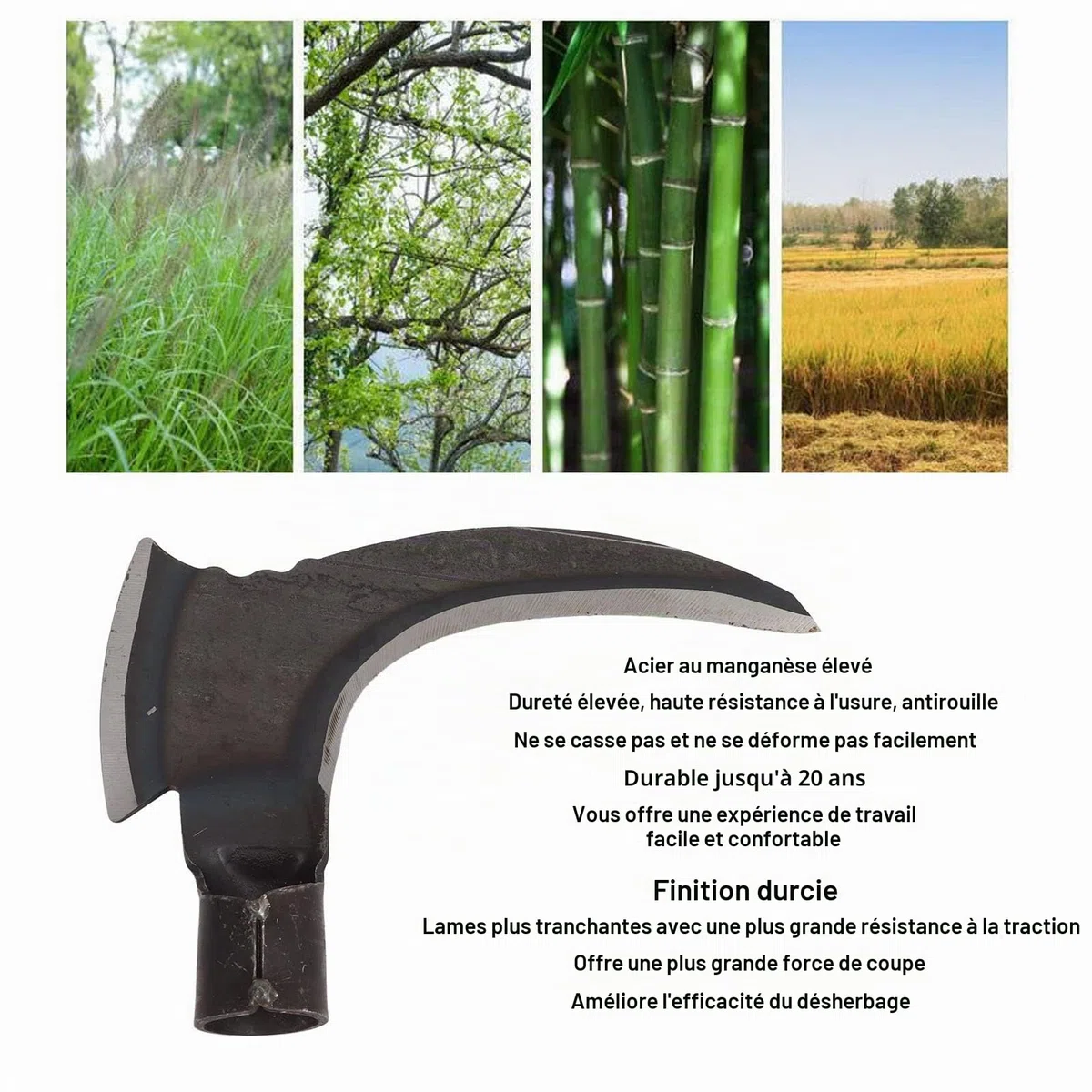Bewinner Double Faux, Double Faucille en Acier à Haute Teneur en Manganèse, Double Faucille Facile et Confort, Outil de Jardinage Idéal pour la Coupe de L'herbe en Plein Air, la Taille (Tête de coupe