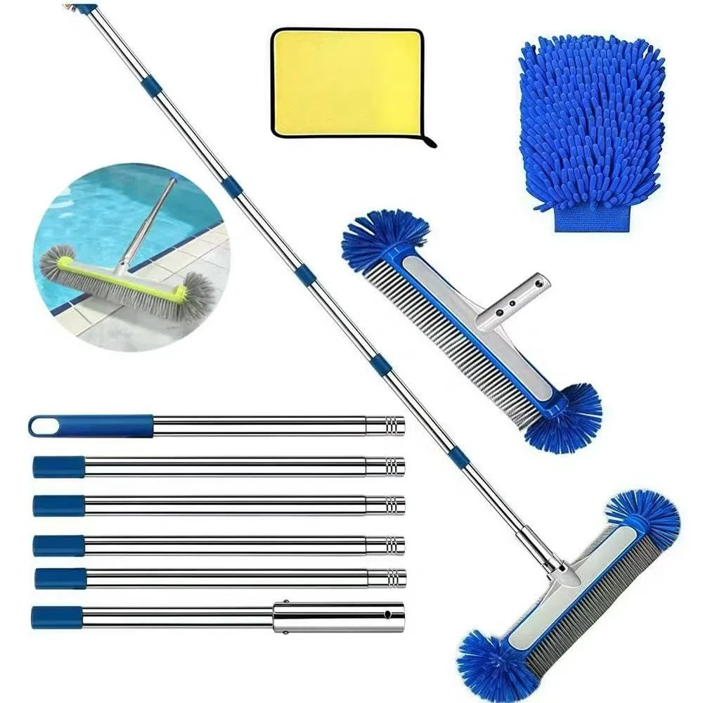 Balai de Piscine avec Tige en Acier Inoxydable réglable en Longueur 230 cm, Balai Piscine Brosse 45 cm，avec Perche Amovible avec Tige en Acier Inoxydable réglable en Longueur