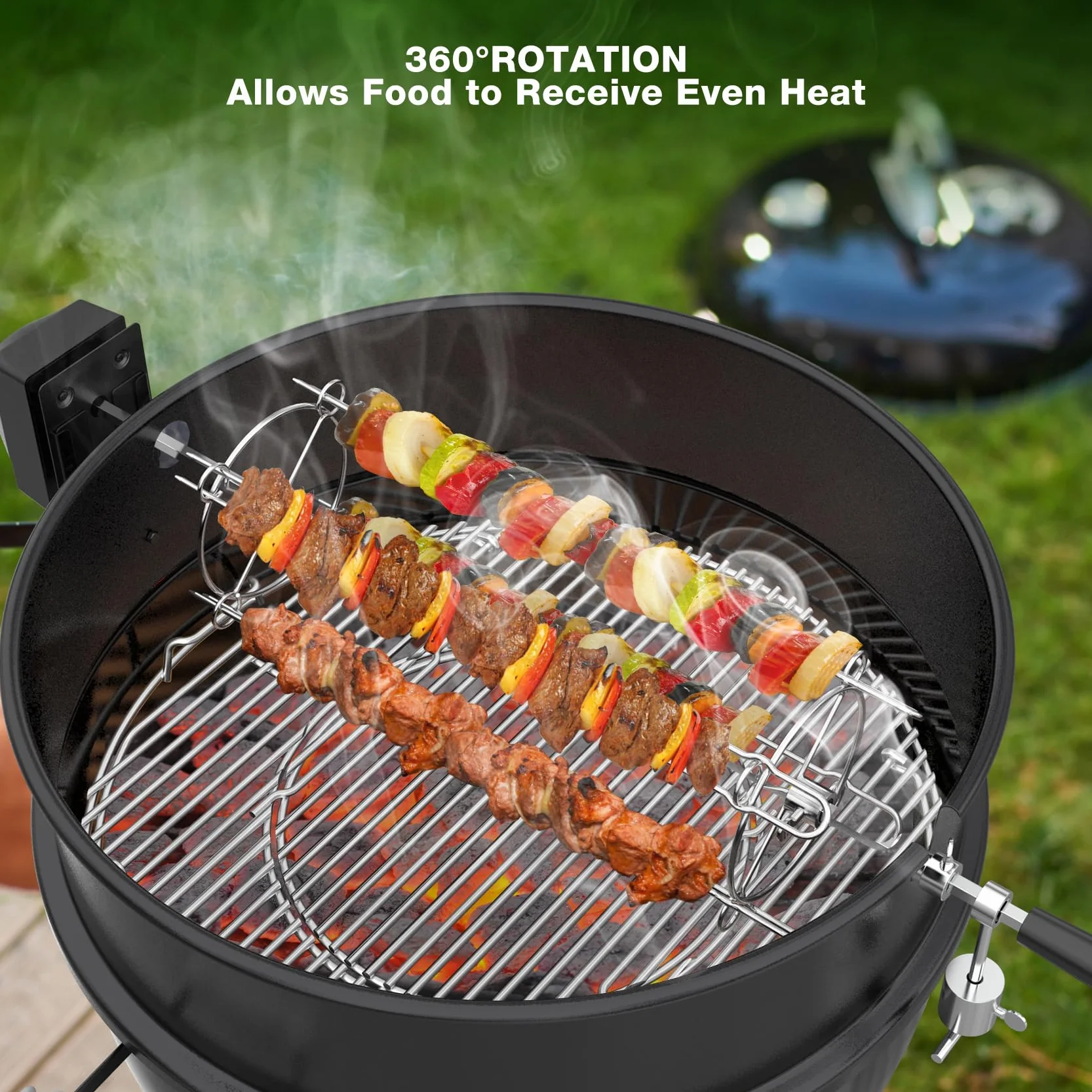 onlyfire Set de Brochettes Rotatives en Acier Inoxydable pour Tournebroche Barbecue, avec 4 Double Pique Anti-Chute d'Aliments, Grille pour rôtissoire pour Barbecue à gaz et Charbon de Bois