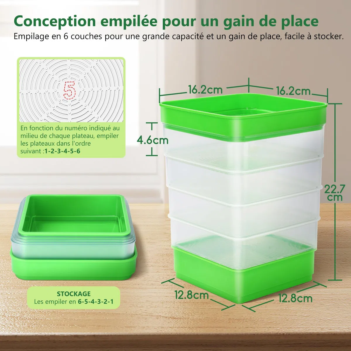 Kit de Germination de graines, kit de Culture de germes de Haricots à 4 étages, Plateaux de Culture de Micro-organismes Verts empilables pour Haricots, Luzerne et Herbe de blé