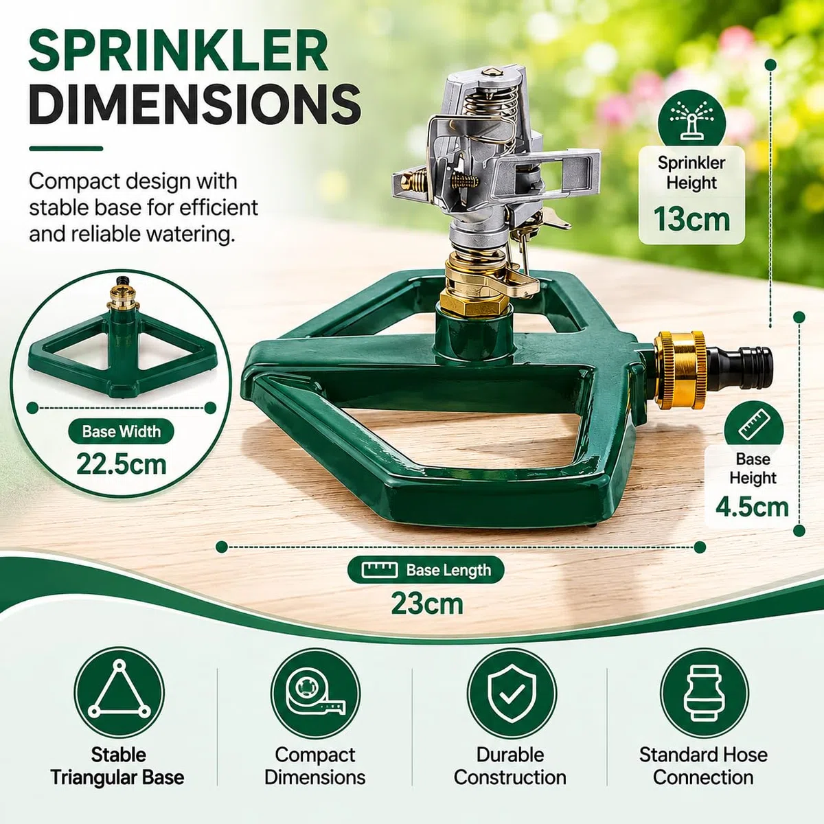 Arroseur Jardin Rotatif 360°, Arrosage Pelouse à Impulsion, Arroseur Automatique avec Base en Métal, Système Arrosage Automatique Réglable, Couverture Jusqu'à 520m² pour Irrigation Cour