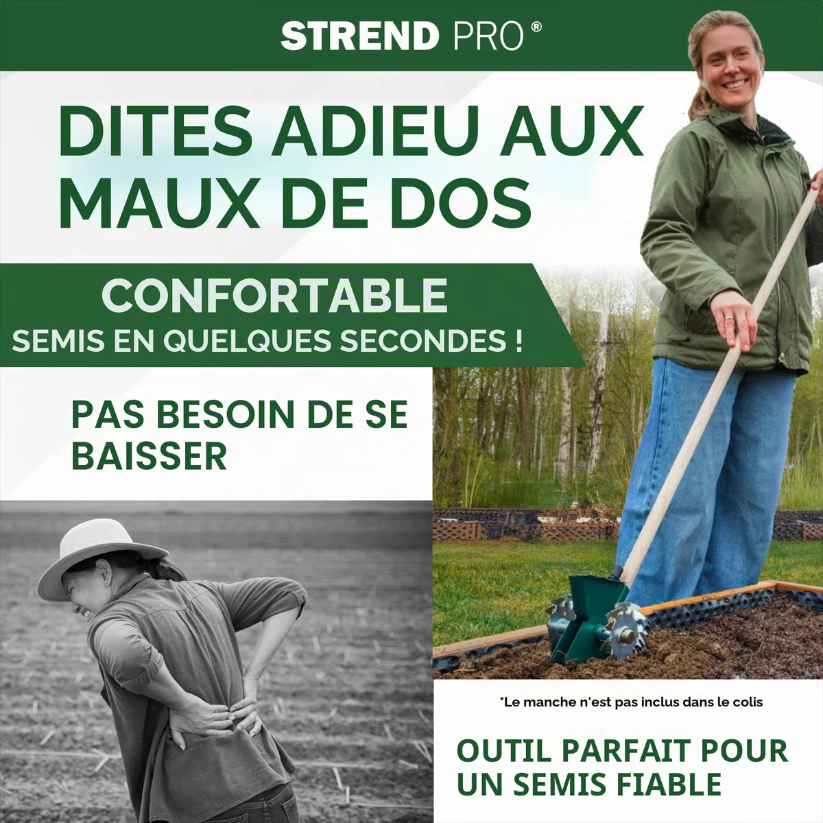 STREND PRO Semoir manuel - Métal - Simple rangée - Taille de graines réglable (1,5 ; 3,5 ; 5 mm) - Épandeur de graines pour petites surfaces, parterres, jardin, serres - Épandeur de graines manuel